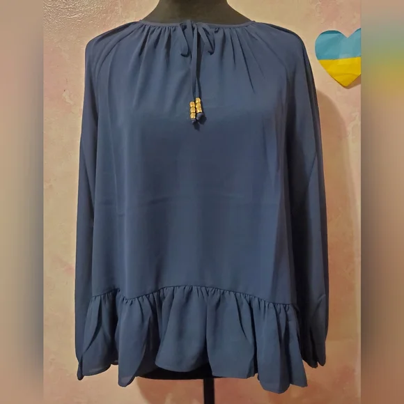 Lilly Pulitzer Navy Blue Blouse with Ruffle Hem - Picture 1 of 4